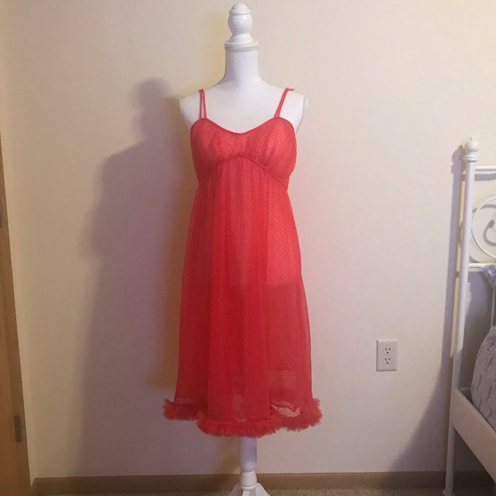 Vintage Lisette Red Dotted 36 Medium Nightgown